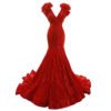 RSM66736 special cap sleeves v neck mermaid lace up long train red elegant evening dresses 3