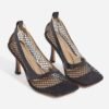 Chain Detail Square Toe Fishnet Court shoes Kitten Heel sandals 3