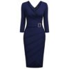 Latest Design Elegant Deep V-Neck 3/4 Sleeve Women Office Lady Formal Wear Pencil Dress 3