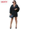 OOTN 2020 Sexy V-Neck Dress Frill Lace Up Female Office Vintage Tunic Women Lantern Sleeve Mini Short Dresses Black Wrap Dress 3