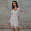 Womens Clothing Apparel Shein V Neck Long Sleeve White Lace Hollow Bodycon Wrap Casual Dress 3