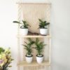 Woven Macrame Plant Hanger Rope Pot Hanging Holder with Double Wooden Shelf Wall Hanging Decor 3