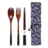 Wooden bamboo handle outdoor Cutlery Sets Travel Dinnerware Cloth Pack Tableware 3