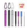 Eco friendly extendable stainless steel telescopic straw collapsible drinking straw with silicone tip and keychain 3