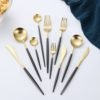 Elegant gold silverware modern gold black metal cutlery stainless steel hotel flatware set 3