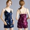 Summer sleeveless women shorts sexy two piece satin pajamas pant set 3