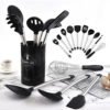 10 piece black kitchen tools gadget silicone kitchen spatula stainless steel silicon utensils set with holder 3