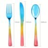 Disposable flatware silverware rainbow plastic spoons forks and knives cutlery set for wedding gift events 3