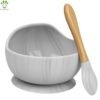 Portable Spill Proof Silicone Baby Suction Bowl Wood Spoon Set for Kid Toddler Snack 3
