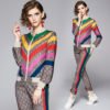 In stock guangzhou factory direct selling fashion digital print jacket with trousers women fashion casual spring two piece set 3