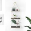 3 Tier Decorative Rustic Wood Wall Swing Hanging Floating Shelf, Jute Rope Plants Organizer Rack Bathroom Kitchen Window Shelf 3