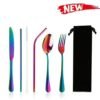 Stainless Steel 18/0 Flatware Set Reusable Cutlery Set Travel Utensils Set with Straws for Camping Office or School Lunch 3