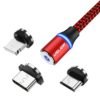 USLION 3 in1 Magnetic Cable Micro USB Cable for Android Magnetic Charging USB Cable LED Indicator 3