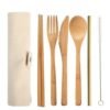 Hot Sale White Outdoor Travel Picnic 6PC Natural Eco Friendly Reusable Bamboo Cutlery Travel Set 3