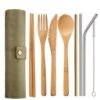 Portable Travel Cutlery Set fork Knife Fork Spoon Chopsticks and Straws Reusable Bamboo tableware 3
