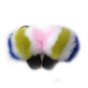 Women home furry fox grey fur sliders shoes wholesale/ fur slides 2