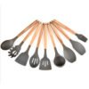 Heat resistant kitchen ware spatula set 9 pieces natural beech wooden handle kitchen utensil set silicone cooking utensil set 3