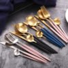 Portuguese Style Matte Pink Blue Cutlery Black Gold White Plated Flatware Set 3
