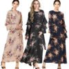 9071# Ladies Modest Fashion Dresses For Women Abaya Floral Long Sleeve Maxi Muslim Dress Wholesale 3