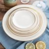 Round golden rim Ceramic tableware Bone dinnerware kitchen plate set with gold line Western plate Circular disc 3