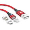FLOVEME DHL Free Shipping data transmission 3A LED magnetic phone cable 3 in 1 nylon usb cable 3