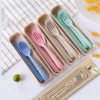 Eco-Friendly Wheat Straw Spoon Fork Chopsticks Tablewar Set Reusable Kids Travel Cutlery Set 3