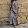 Womens Big size Maxi Dress 4XL 5XL large size Kaftan Long Sleeve Summer Striped Women Plus Size Long Cotton Linen Dress 3