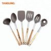 Food Grade Nylon Kitchen Utensils / Nylon Cooking Utensils Set with Wooden Handle 3