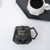 New design diamond shape black coffee cups marble ceramic mugs with golden logo 3