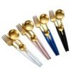 Cathylin wholesale bulk 18/10 stainless steel spoon fork knife with black white blue pink handle gold plated luxury flatware set 3