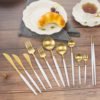 Eco Reusable Stainless Steel Restaurant Matte Gold Plated Cutlery set 3