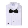 Manufacturer men pleated pure color long sleeve french cuffs dress shirt with bow tie 3