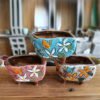 Korean style hand painting flower antique ceramic indoor plant pots with feet 3
