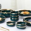 Nordic luxury 10pcs set Commercial Cheap dinner round gold rim ceramic plate dinnerware sets for restaurant 3