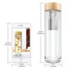 400ml/14oz Double Wall Borosilicate Glass with Bamboo Lid and Infuser Strainer Water Bottle 3