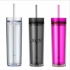 16oz Clear Plastic bottle Double Wall Skinny Tumblers Acrylic tumbler with Straw and lid 3
