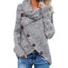 Custom OEM Winter Ladies Heather Gray Buttoned Wrap Turtleneck Women Sweater 3