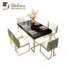 Luxury Modern Restaurant Sets Furniture Rectangular Tempering Glass Top Stainless Steel Leg Dining Table 3