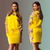 Summer new round neck sleeve printed large size women's dress Autumn long sleeve yellow dress 3