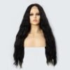 Long black heat resistant pre plucked lace front synthetic hair wigs for black women 3