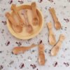 Creative cute cartoon pattern mini child spoon fork set wood kids spoons 3