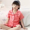 Perfect Design Cartoon Short Sleeve Silk Satin Pure Color Pijamas Kids Pajama Sets For Girls Children 3