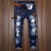 Fancy biker style ripped stretch skinny pencil denim Mens jeans 3