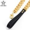 OUMI Custom Stainless Steel Welded Gold Dog Chains Dog Training Collars Snap Hook Leather Pet Dog Leash 3