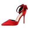 5196-1 sweet Stiletto heel High heels shallow mouth Pointed toes satins hollow bowknot sandals 3