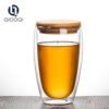 Manufacturer Handmade 250ml 450ml Double Wall Glass Christmas Reusable Coffee Espresso Cup Glass Mug With Glass Lid Bamboo Lid 3