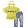 Spring ruffle t shirt sequin jeans 2pcs set boutique children kids clothes baby girl clothing 3