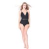 Women Black Eyelash Lace Bodysuit One Piece Lingerie Teddy Babydoll V-Neck 3