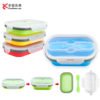 New Designed Microwave Safe bento lunch box Collapsible Silicone Food Container With Spoon Fork Silicone folding Lunch Box 3