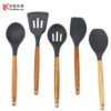 Hot Sale Cooking Tools 5pcs Silicone Kitchen Accessories Wooden Kitchen ware with Natural Acacia Hard Wood Handle 3